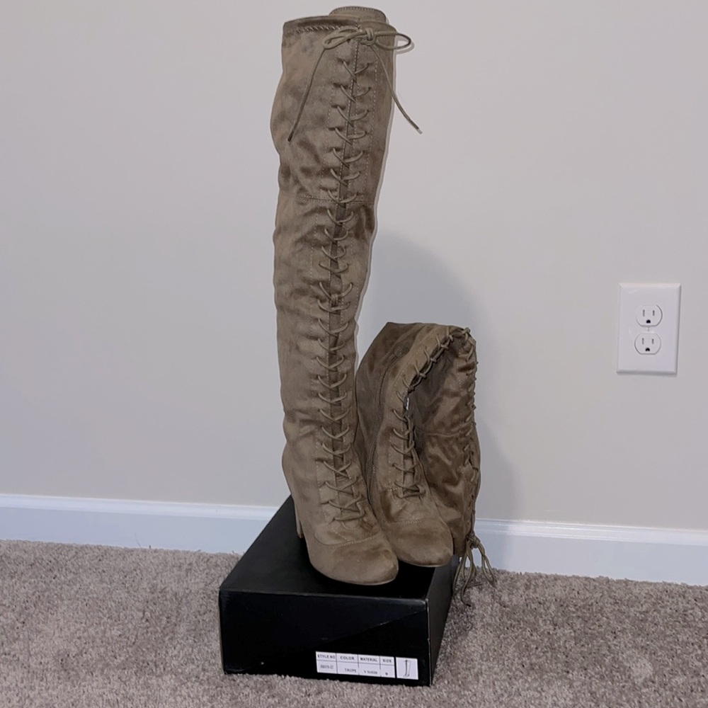 Love me long time kneel high laced boot